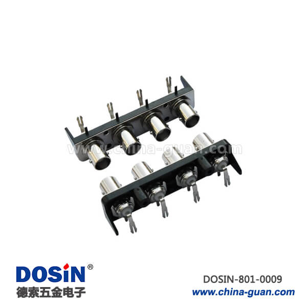 bnc接頭母頭四同軸射頻50歐黑色塑膠外殼PCB板端連接器