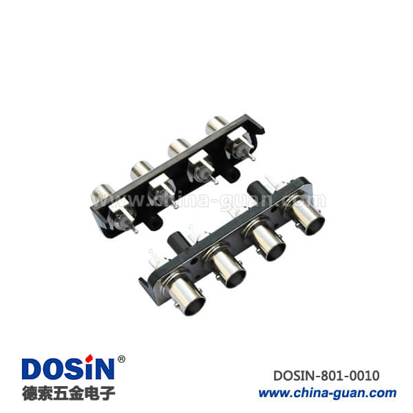 bnc 母頭直式四射頻同軸黑色塑膠外殼50歐PCB板端連接器