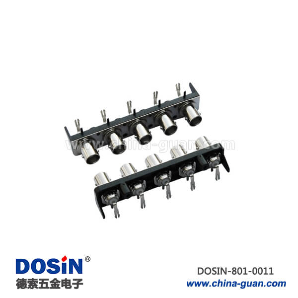 801-0011 BNC連接器同軸射頻彎式母頭黑色塑膠外殼50歐姆PCB板端