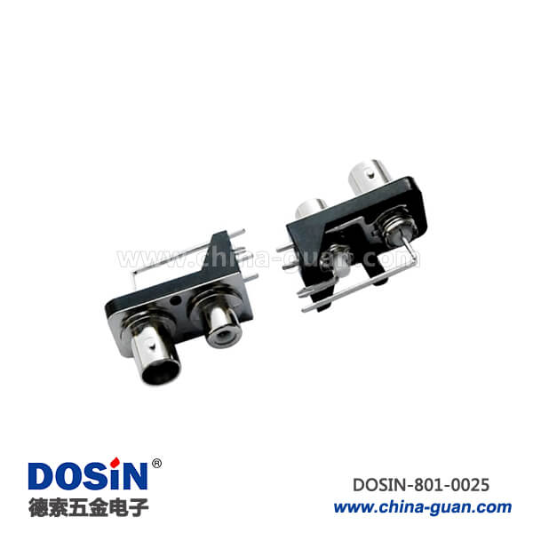 板端連接器射頻同軸彎式鋅合金PCB安裝黑色塑膠外殼BNC母頭