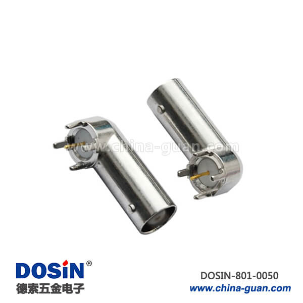 bnc 接口鋅合金彎式母頭4腳射頻同軸連接器PCB板端