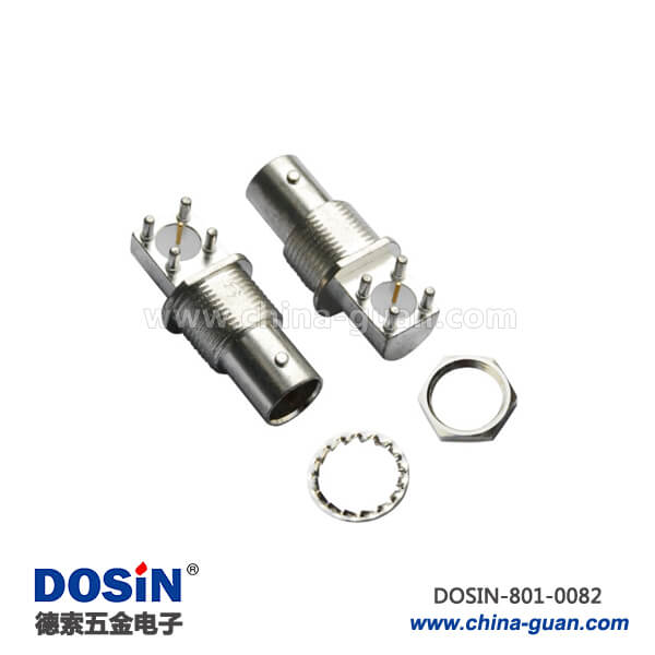 bnc 連接器 90度射頻同軸鋅合金母頭方頭5引腳PCB端