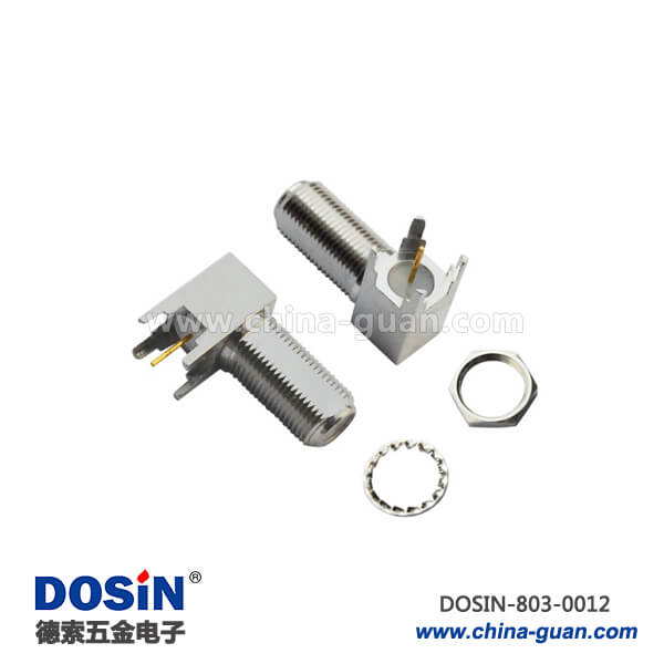 f同軸連接器RF射頻焊接彎式4腳穿墻母頭PCB板端