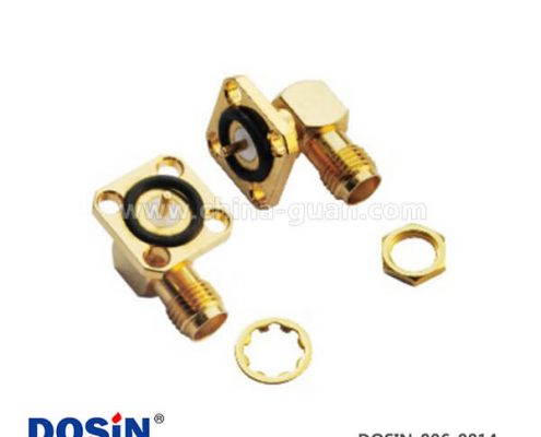 sma型射頻同軸連接器彎式4孔方形法蘭母頭穿墻式PCB板