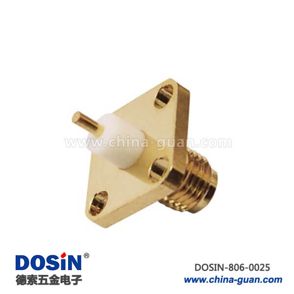 連接器sma 4孔方形法蘭射頻同軸直式母頭面板安裝插座板端