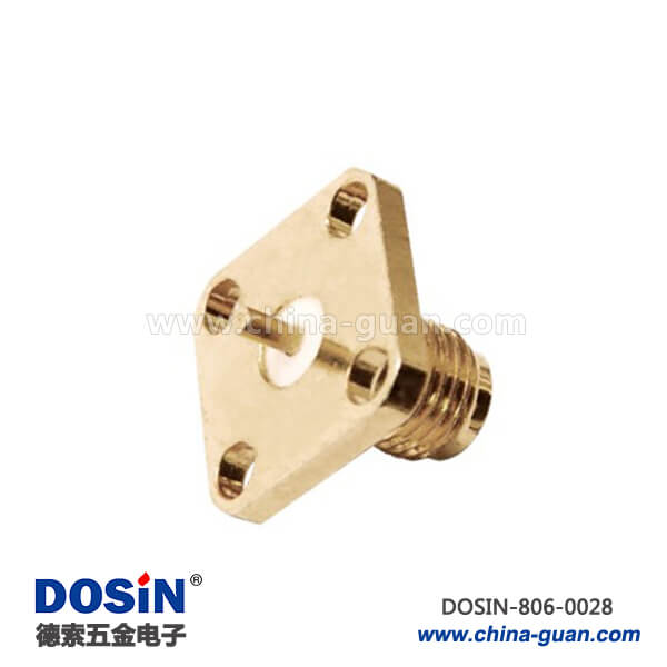 深圳同軸連接器直式母頭4孔方形法蘭盤(pán)焊接面板安裝sma 深圳同軸連接器直式母頭4孔方形法蘭盤(pán)焊接面板安裝sma