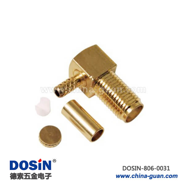 同軸連接器接頭sma射頻彎式鍍金壓接式母頭 同軸連接器接頭sma射頻彎式鍍金壓接式母頭