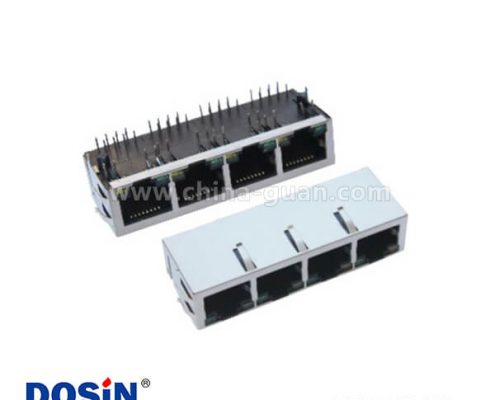 四頭rj45連接器屏蔽帶led燈emi彈片pcb板端