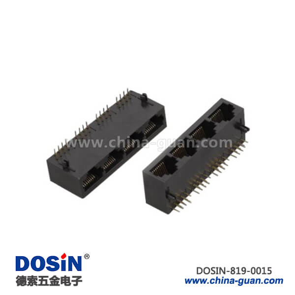 RJ45全塑8針X4連接器彎腳4端口