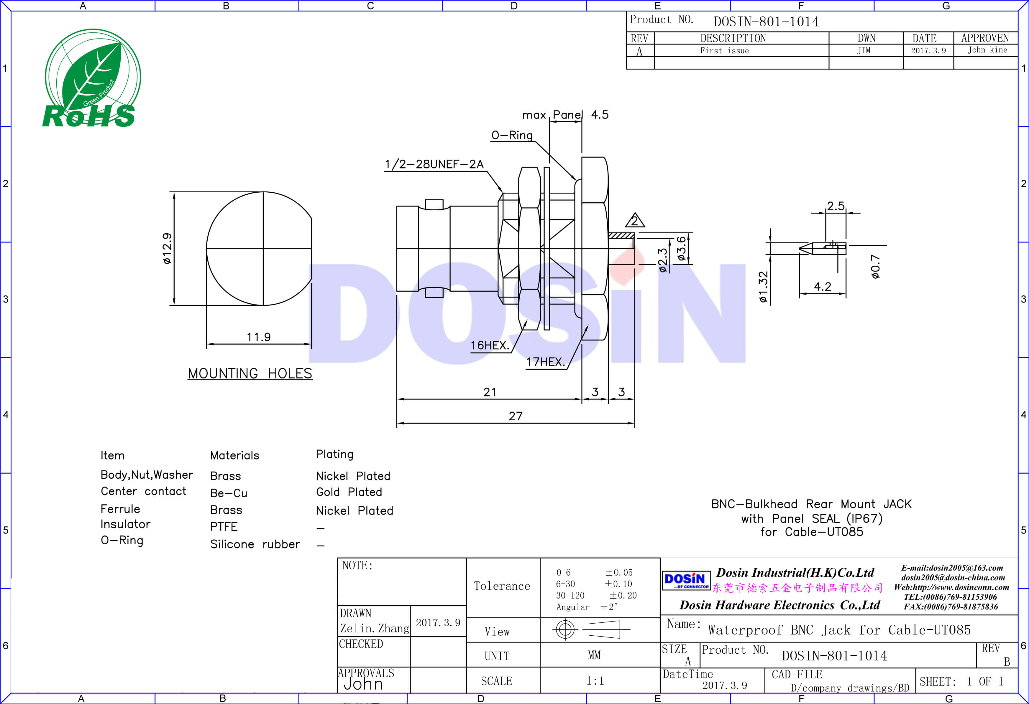 BNC連接器防水直式鋅合金射頻同軸線纜