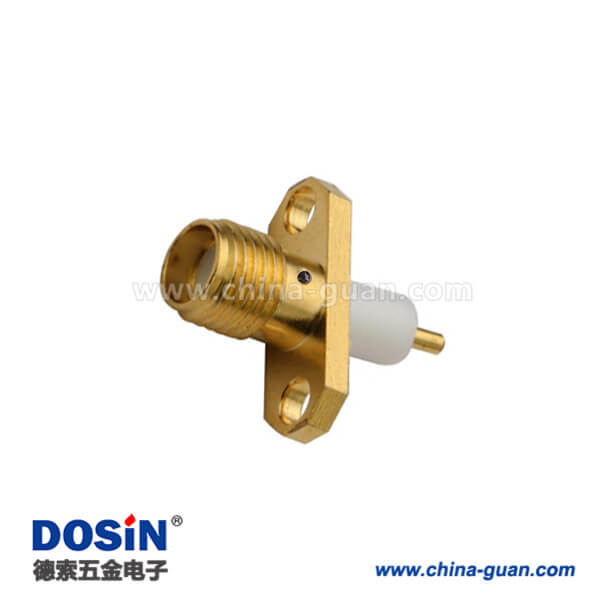 SMA母頭板端法蘭盤(pán)2孔射頻同軸連接器直式延長(zhǎng)鐵氟龍面板安裝