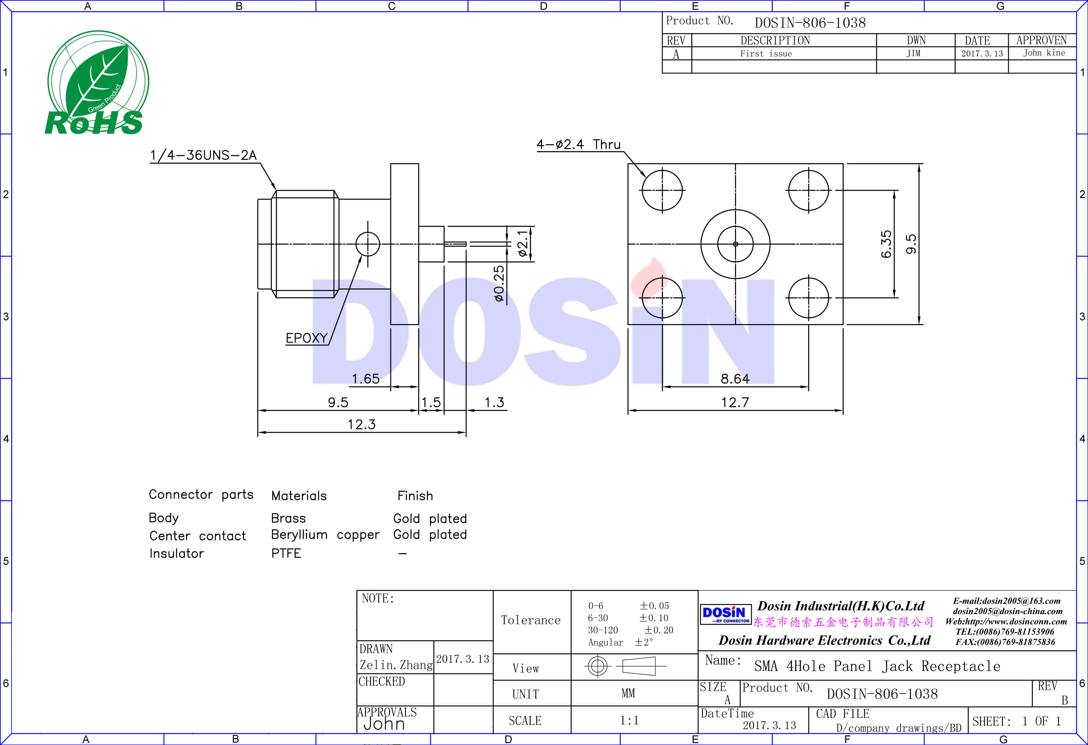 sma視頻插頭母頭射頻同軸連接器4孔方形法蘭盤直式面板安裝