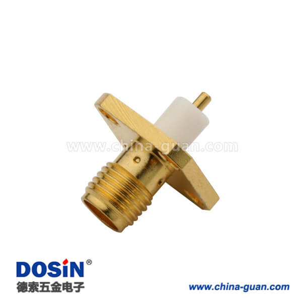 DOSIN-806-1039 sma4孔法蘭盤鍍金面板安裝電視視頻接頭射頻同軸連接器