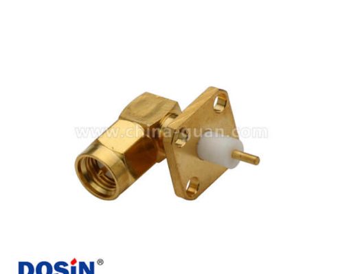 SMA彎式公頭板端電視連接器4孔方形法蘭盤面板安裝