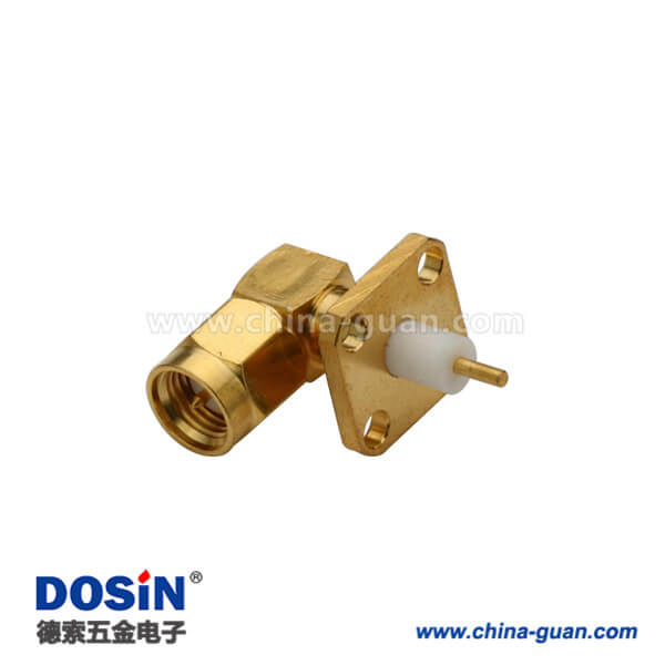 DOSIN-806-1056 SMA彎式公頭板端電視連接器4孔方形法蘭盤面板安裝