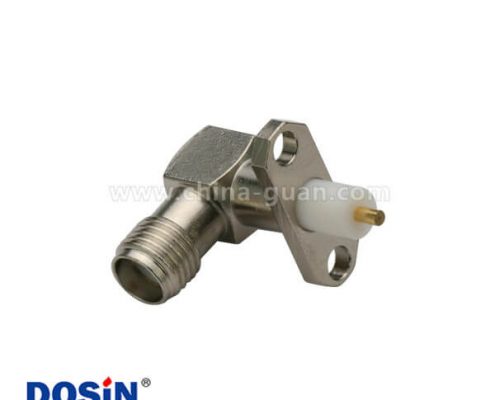 SMA2孔法蘭彎式母頭鐵氟龍射頻同軸連接器