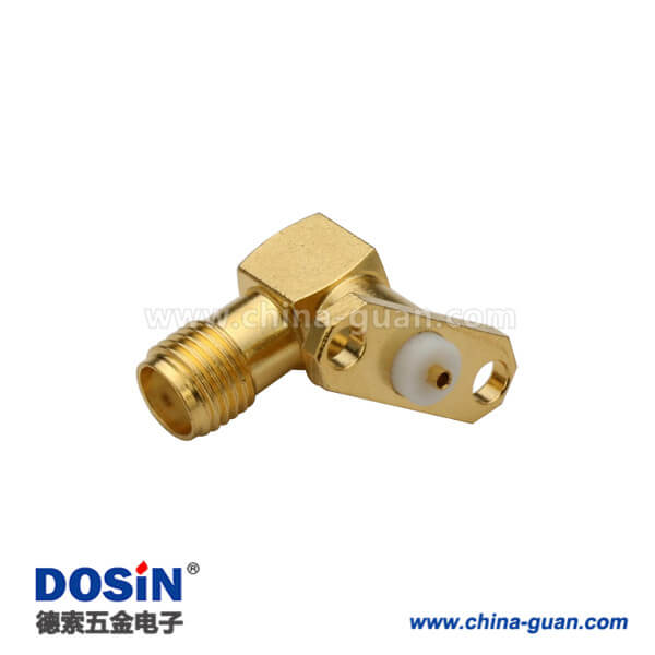 DOSIN-806-1059 SMA鍍金彎式2孔法蘭連接器面板安裝帶延長(zhǎng)鐵氟龍母頭