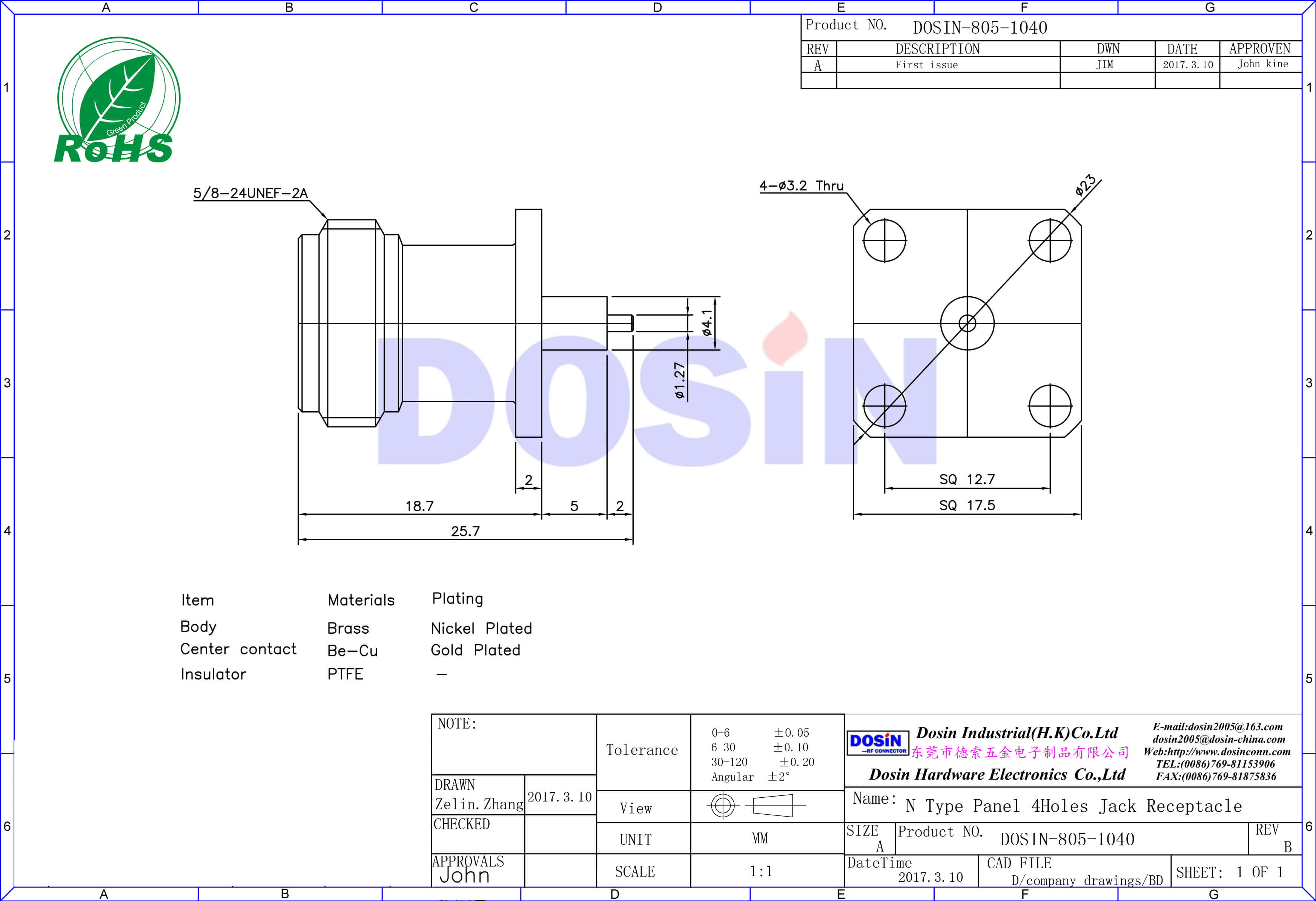  n系列連接器母頭帶4孔法蘭盤(pán)有線電視插頭