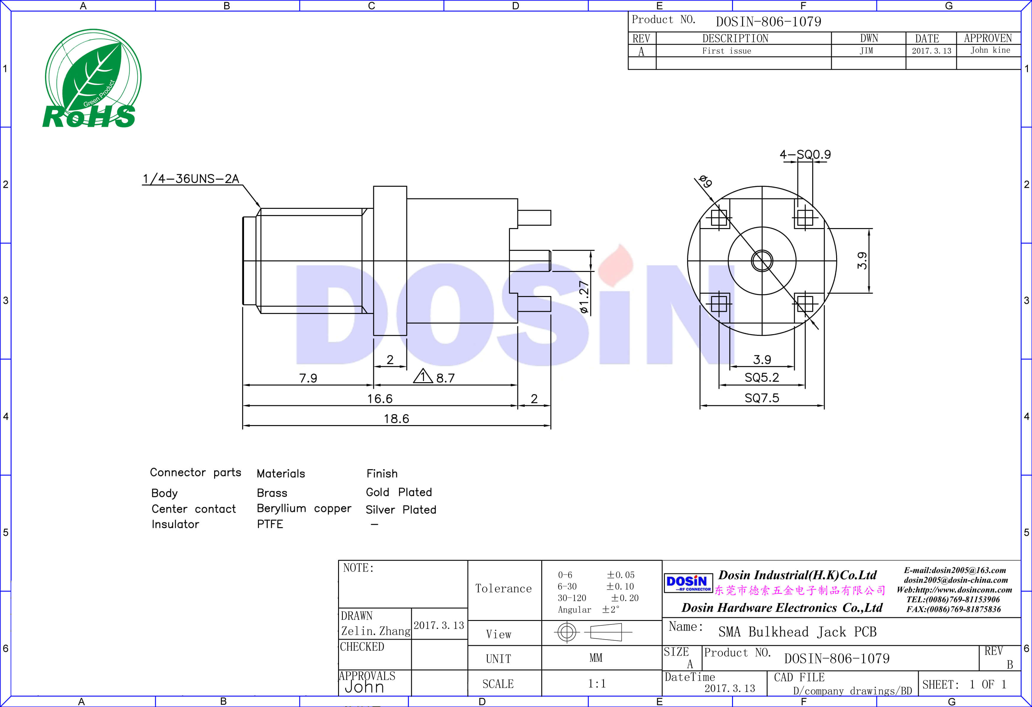 SMA接頭直式隔板SMApcb連接器母頭