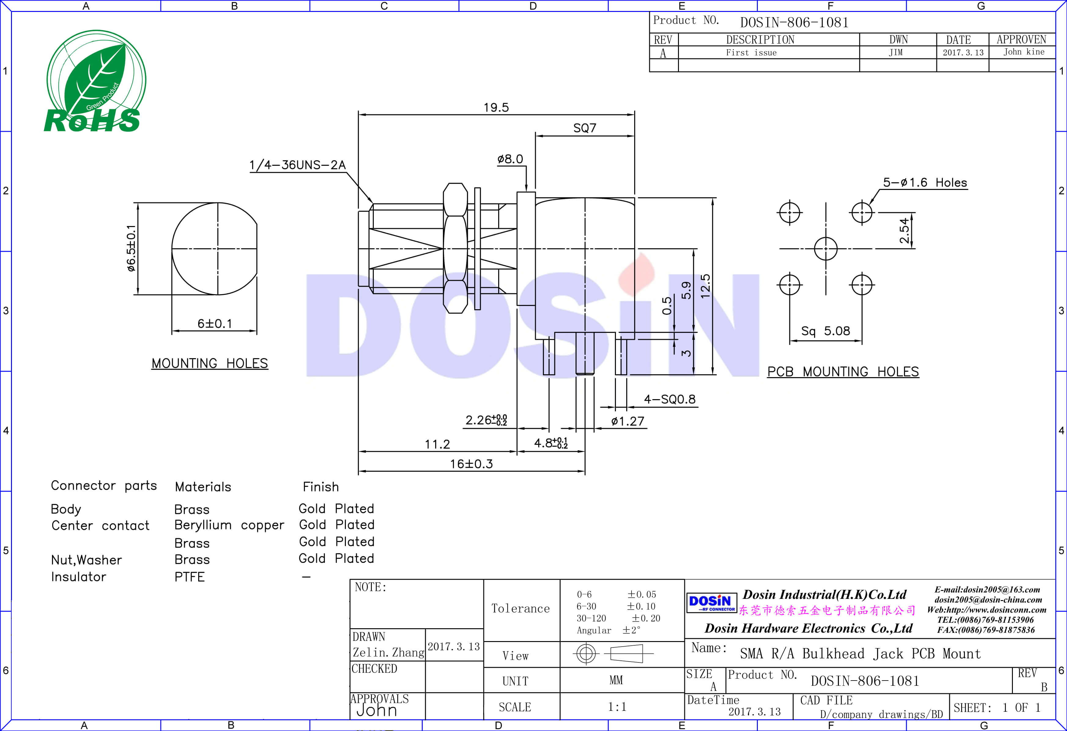 SMA彎式穿墻式母頭連接器SMApcb接板板連接器