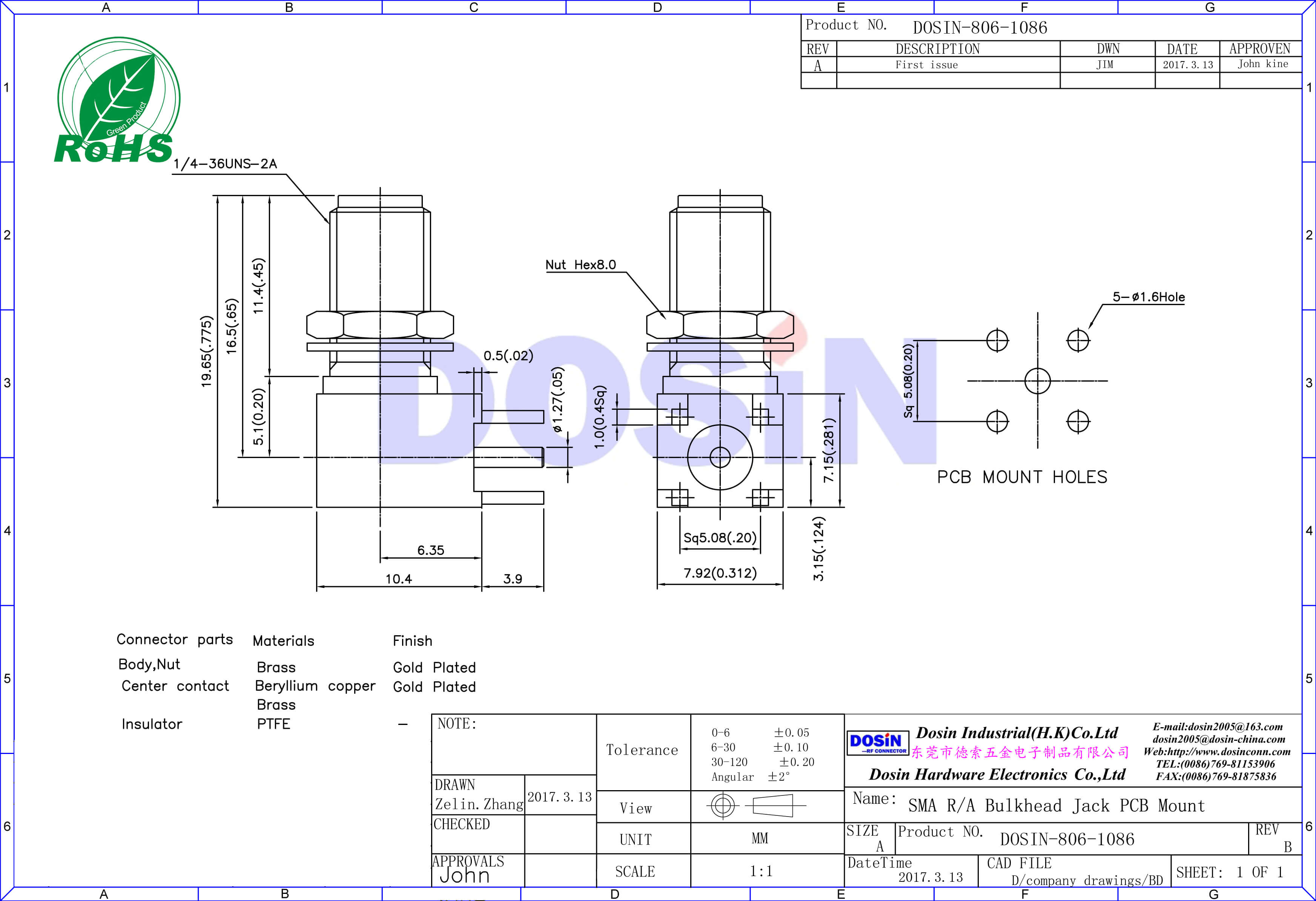 SMA接頭90度加長彎式母頭接pcb板插座
