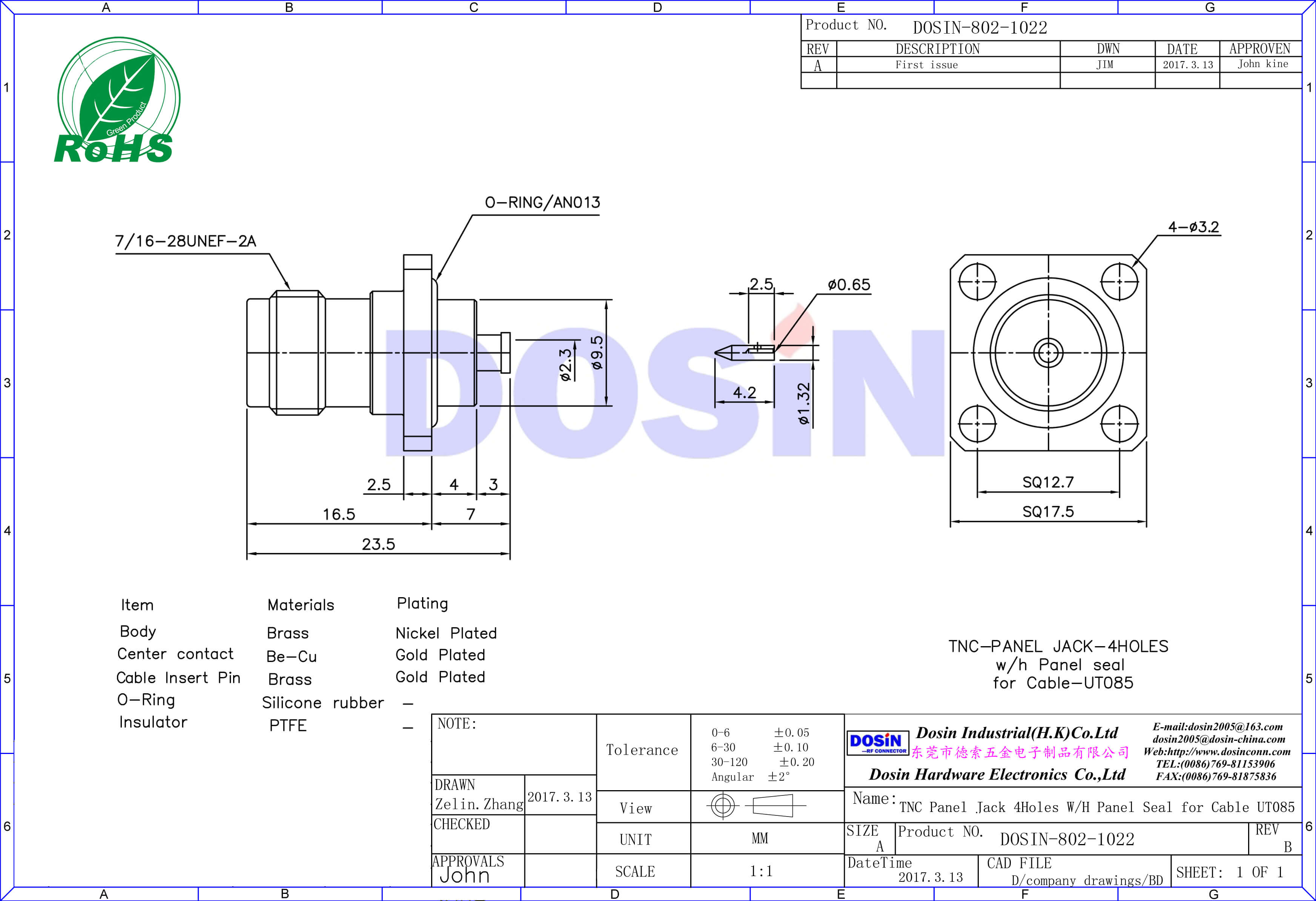 tnc連接器4孔法蘭安裝盤直式焊接ut085同軸線纜