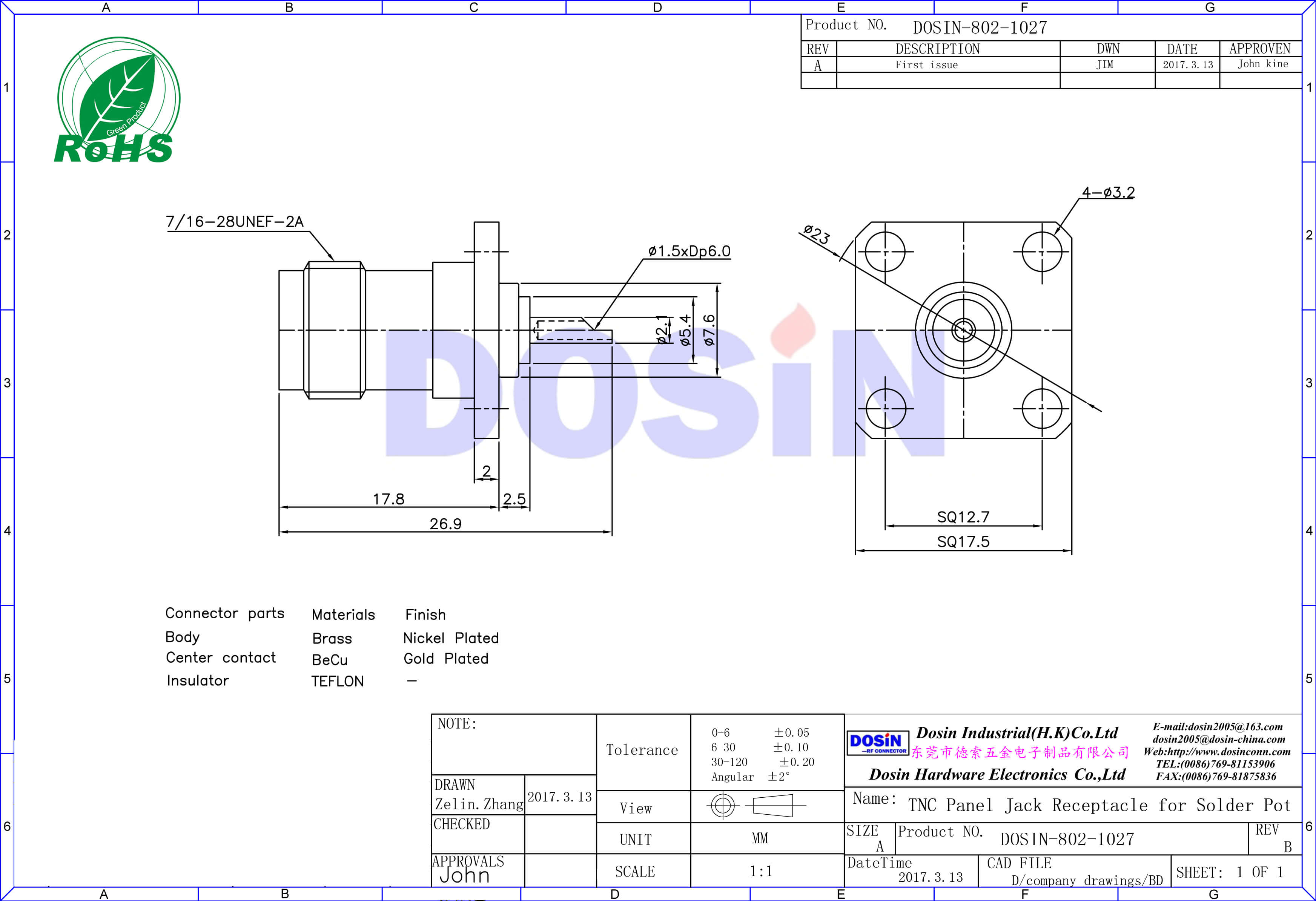 tnc直式母頭焊接法蘭式4孔方形面板安裝連接器
