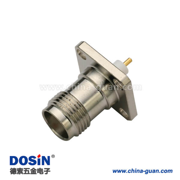 DOSIN-802-1028 tnc射頻同軸連接器直式焊接母頭法蘭式4孔方形安裝盤(pán)