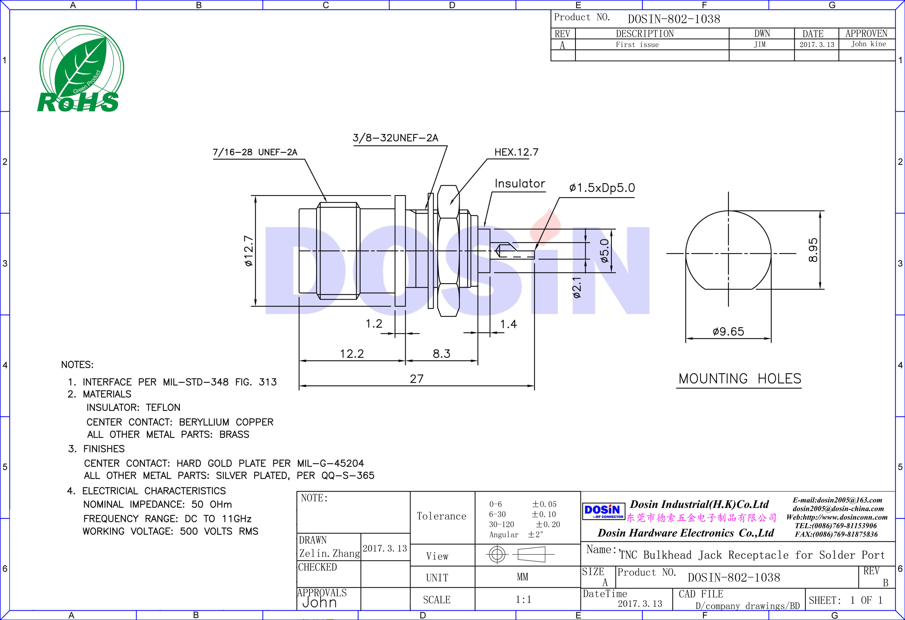 tnc視頻母頭直式穿墻焊接同軸射頻連接器