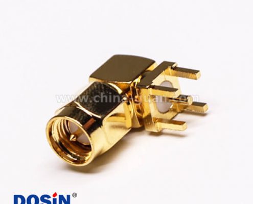 SMA公頭公針彎頭射頻連接器穿孔接PCB板