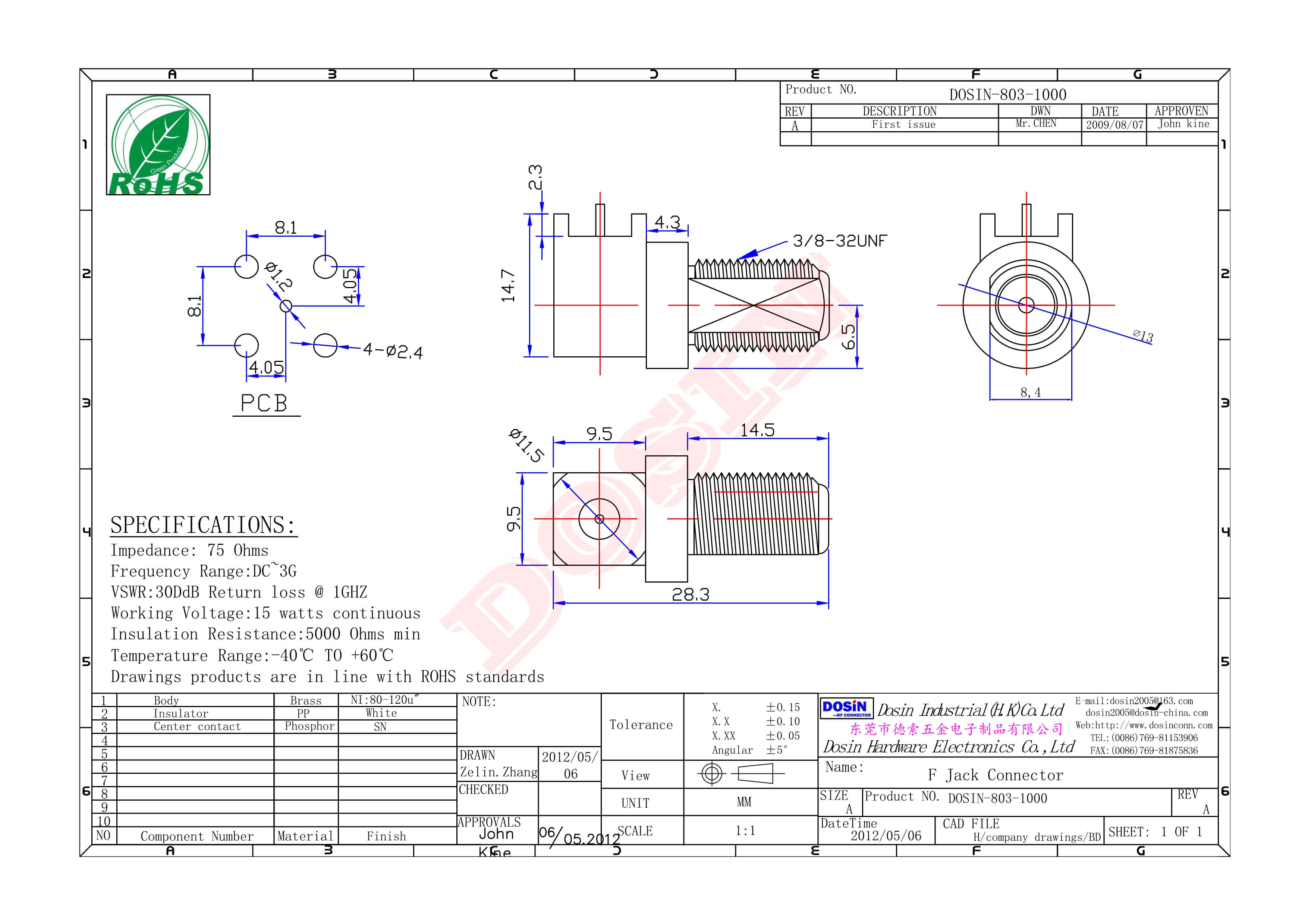 f型穿墻式連接器母頭彎式插孔接PCB板