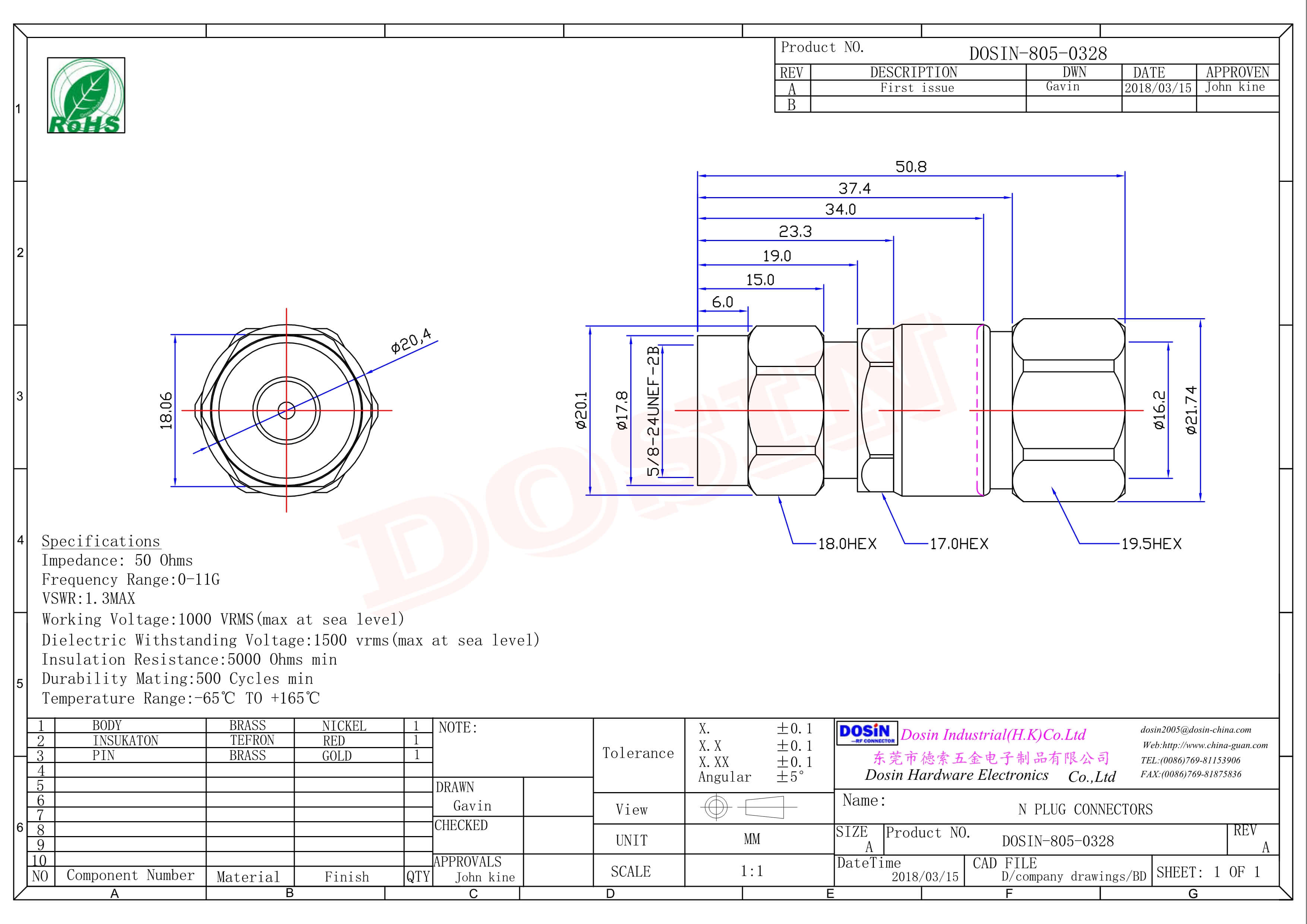 N直公接頭180度螺母鎖緊式連接器帶防水圈