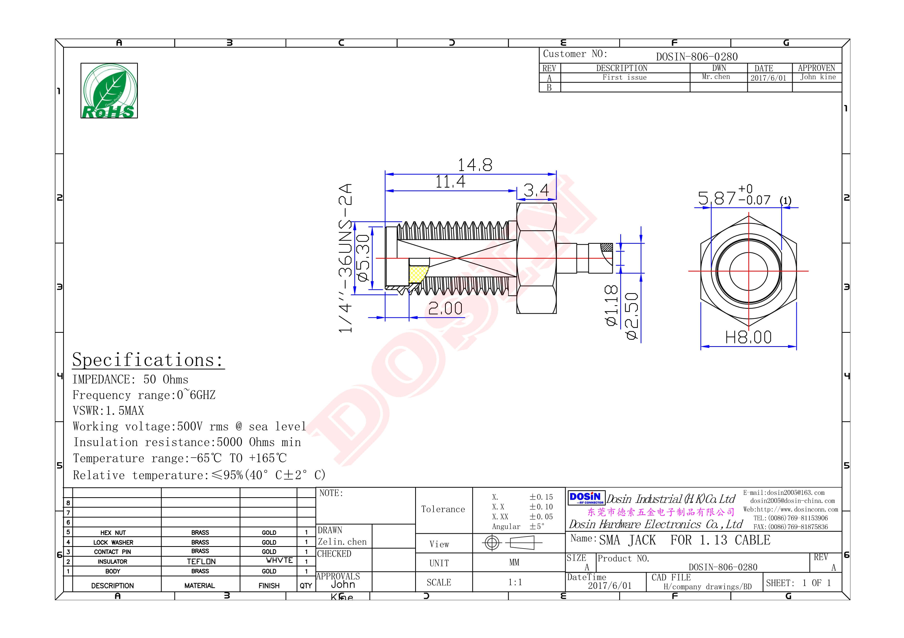 SMA直母座射頻連接器前鎖穿墻開(kāi)天窗焊接