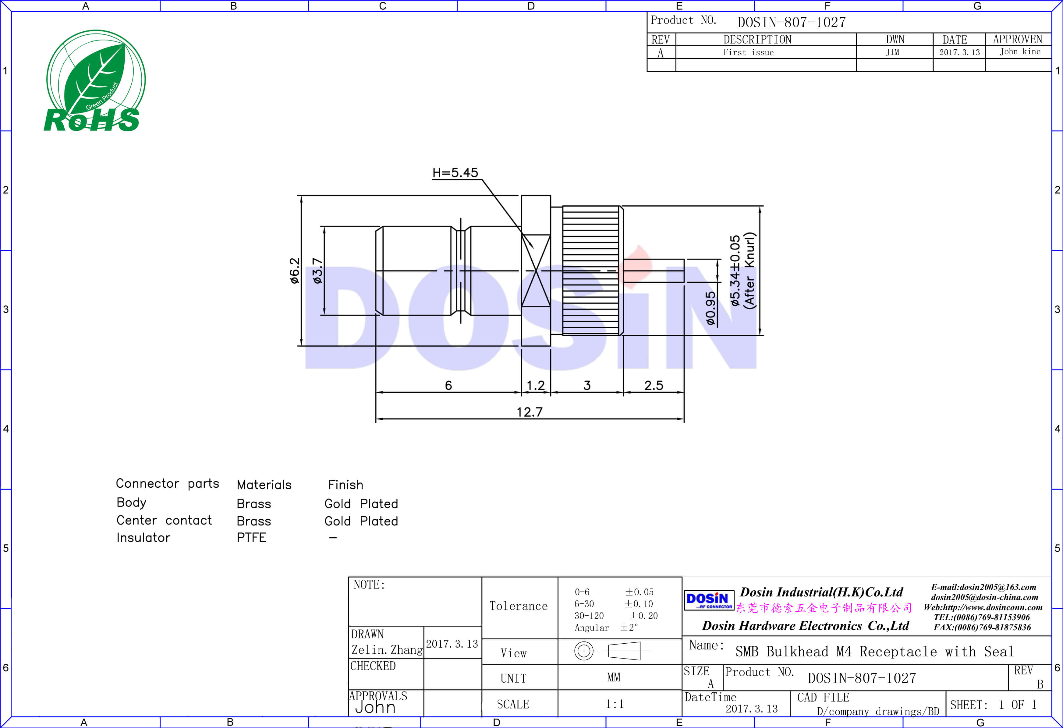 SMB有線電視頭RF連接器直式焊接母頭