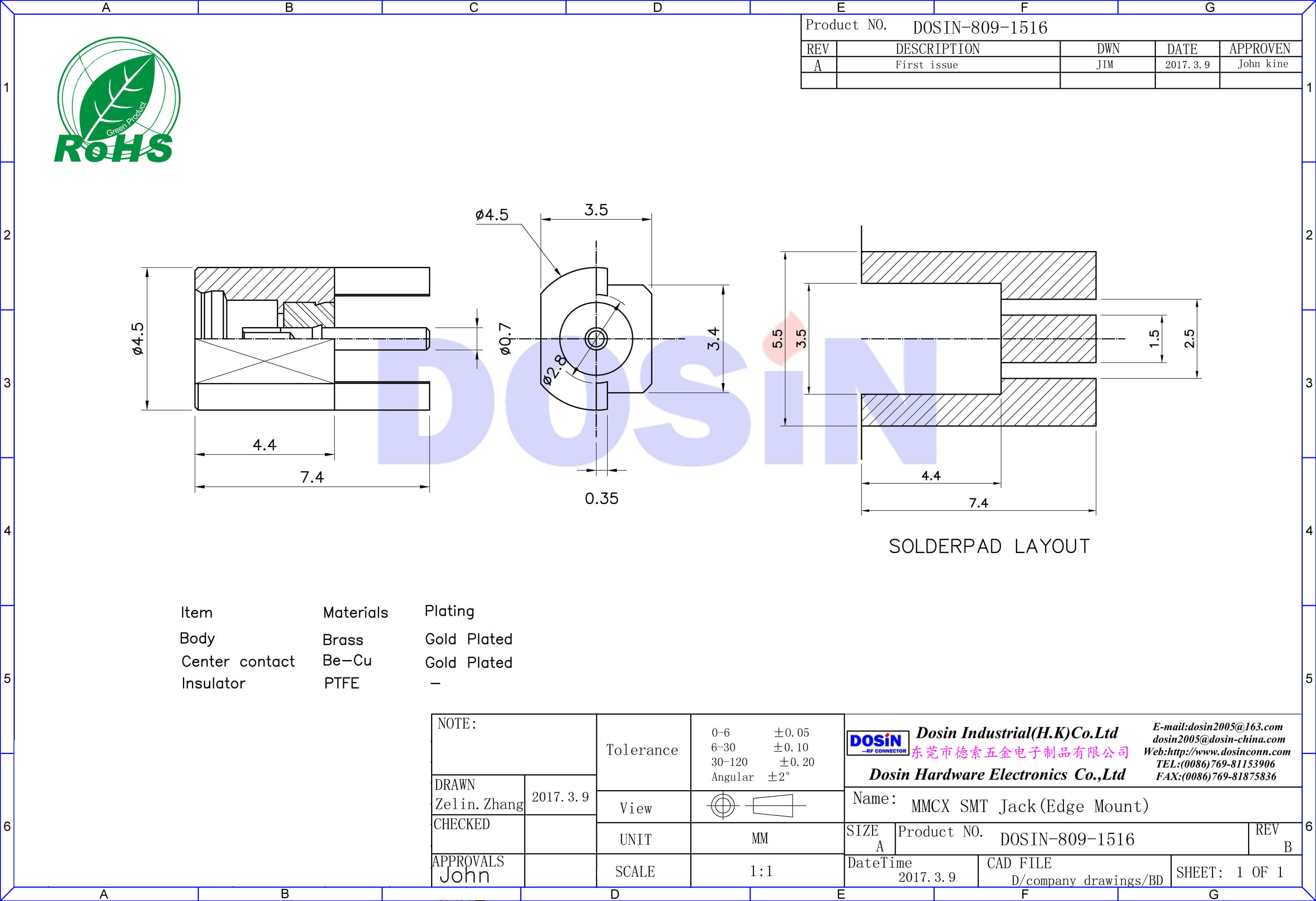MMCX連接器直式沉板有線電視頭母頭