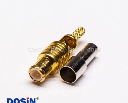 6 MCX公頭180度直式鍍金開天窗壓接式