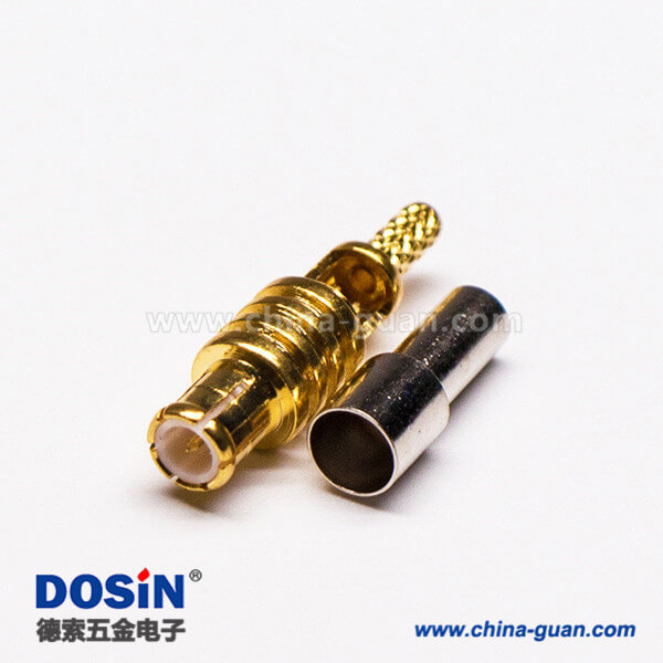 6 MCX公頭180度直式鍍金開天窗壓接式
