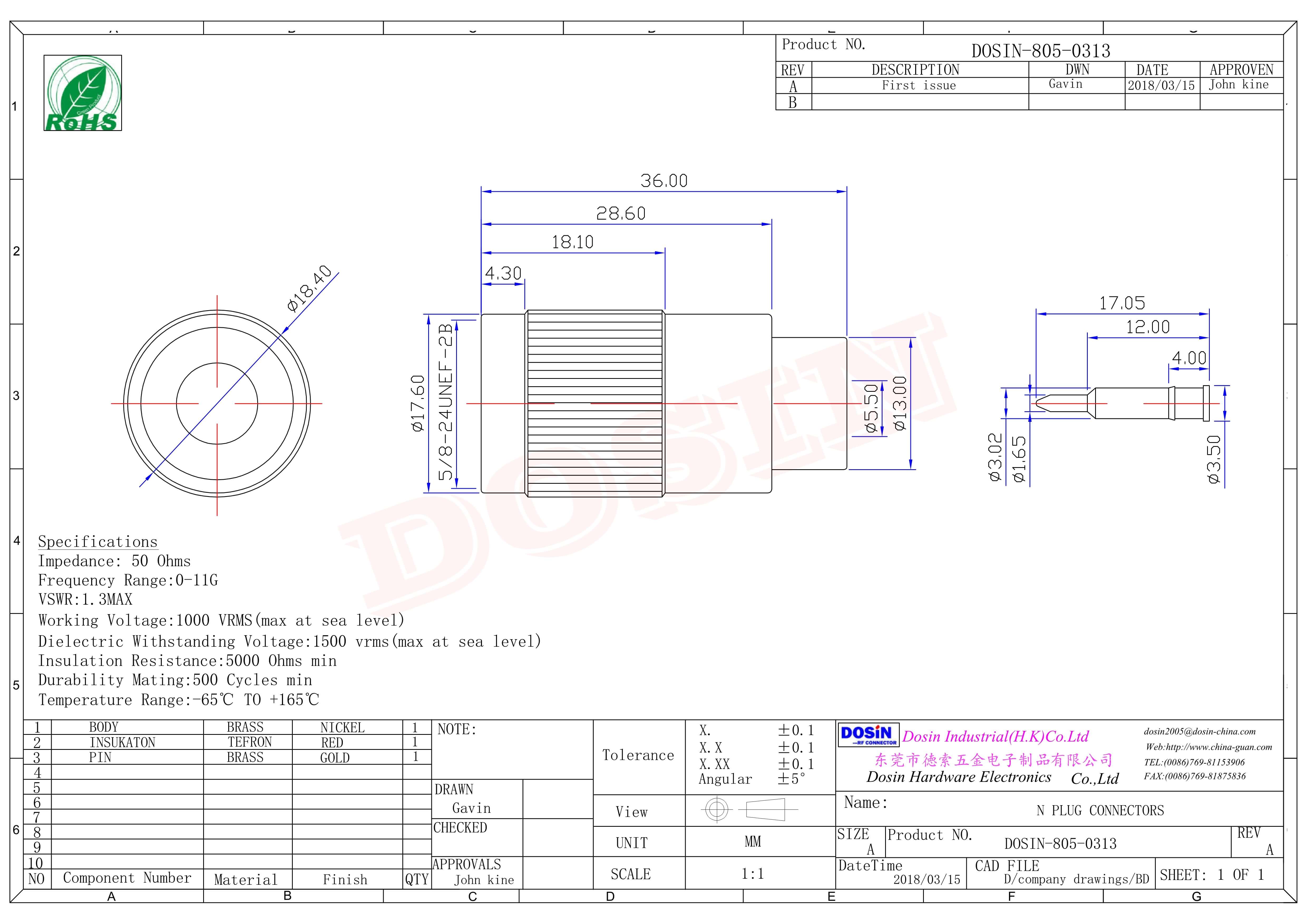 射頻N頭焊接直式公頭連接器接同軸線纜