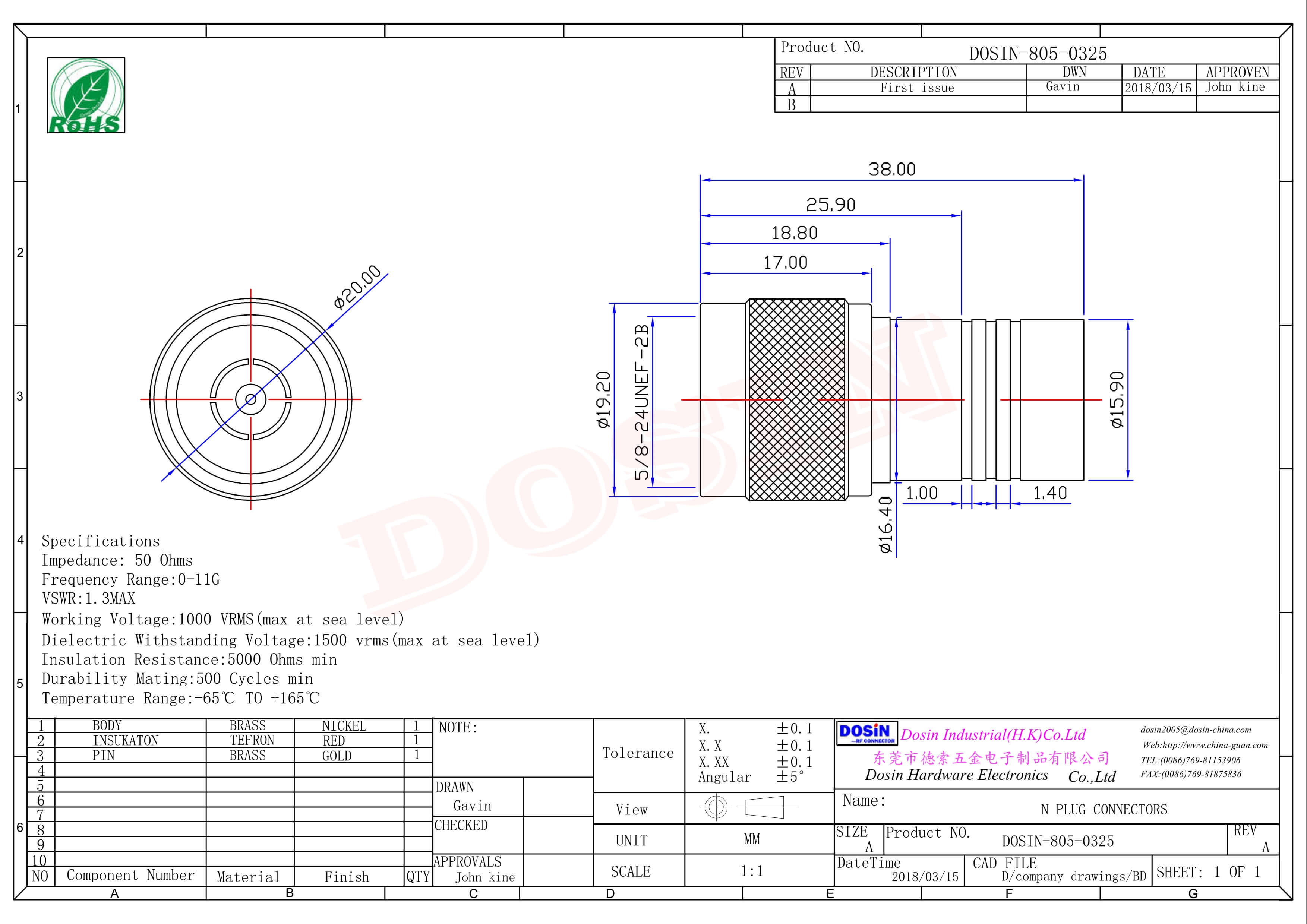 同軸終端負載N頭直式公座連接器