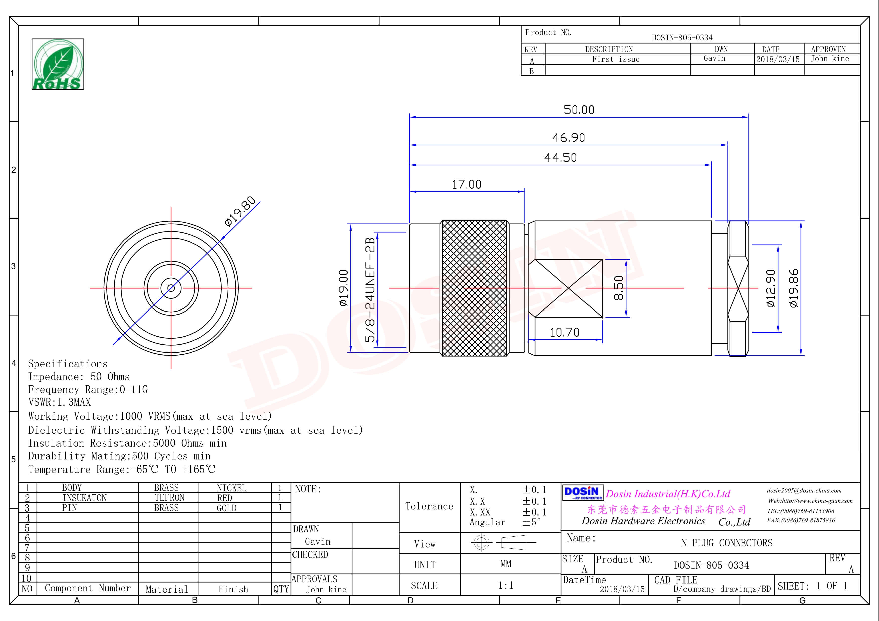 優(yōu)質(zhì)射頻同軸連接器N型直式公頭螺母鎖緊