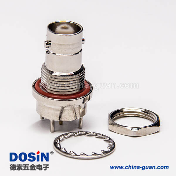 1-3 bnc穿墻座子直式母頭同軸連接器插板接PCB板帶防水圈