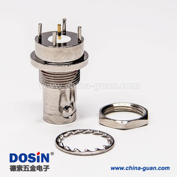 1-4 bnc穿墻座子直式母頭同軸連接器插板接PCB板帶防水圈