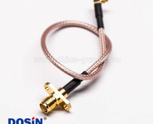 MMCX公轉(zhuǎn)SMA接頭母彎式90度2孔法蘭組裝線材壓接