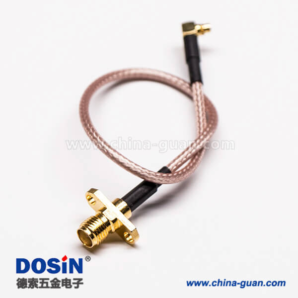 MMCX公轉(zhuǎn)SMA接頭母彎式90度2孔法蘭組裝線材壓接