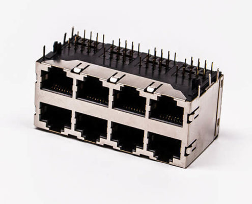 Rj45 8口網(wǎng)絡插座母頭銅殼90度帶彈片無燈接PCB