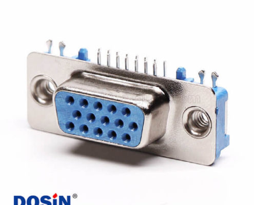 DB15母頭彎腳三排高密度藍(lán)色膠芯子帶魚叉腳