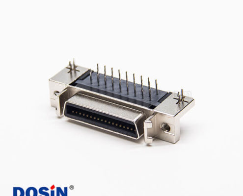 scsi db連接器36pin彎式母頭帶魚叉腳插PCB板鉚鎖連接