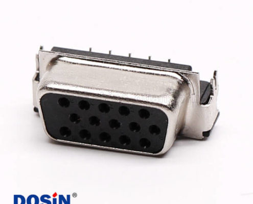 db15接口母頭插座三排高密度彎式黑色膠芯插孔