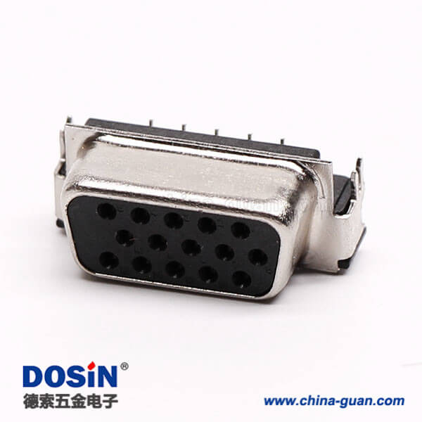 db15接口母頭插座三排高密度彎式黑色膠芯插孔