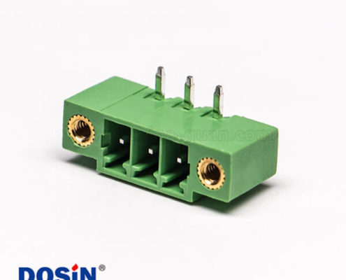 綠色接線端子2孔法蘭彎式3芯插孔PCB板安裝端子連接器